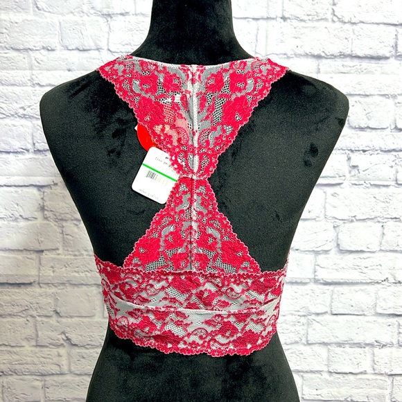 🆕 Free People Wild Roses Racerback Bra - Cloud/Ruby Combo - Size Large - Picture 3 of 16